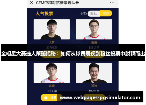 全明星大赛选人策略揭秘:如何从球员表现到粉丝投票中脱颖而出